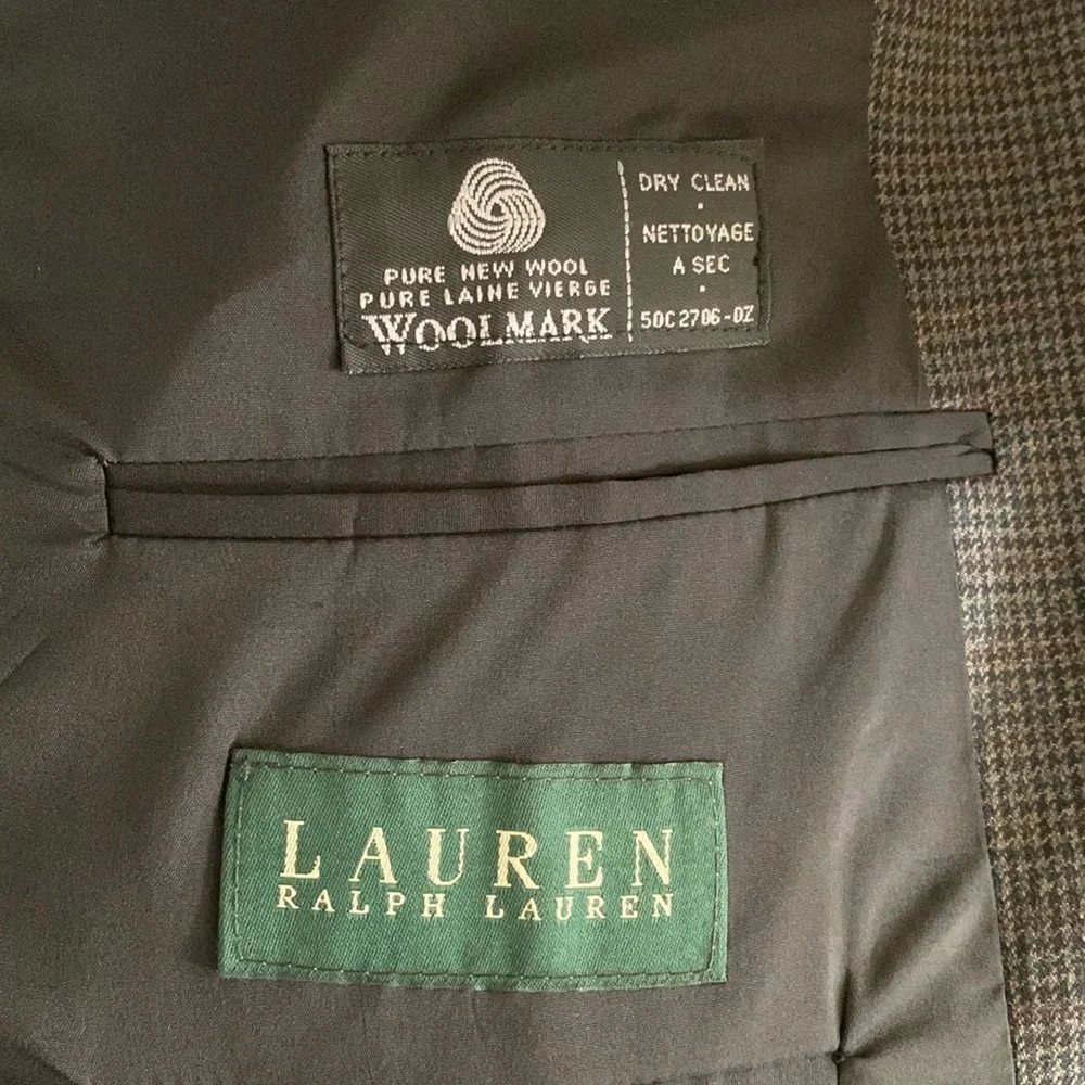 Ralph Lauren 42L Gray Houndstooth Wool Sport Coat Vtg 90s Union Made Teamster